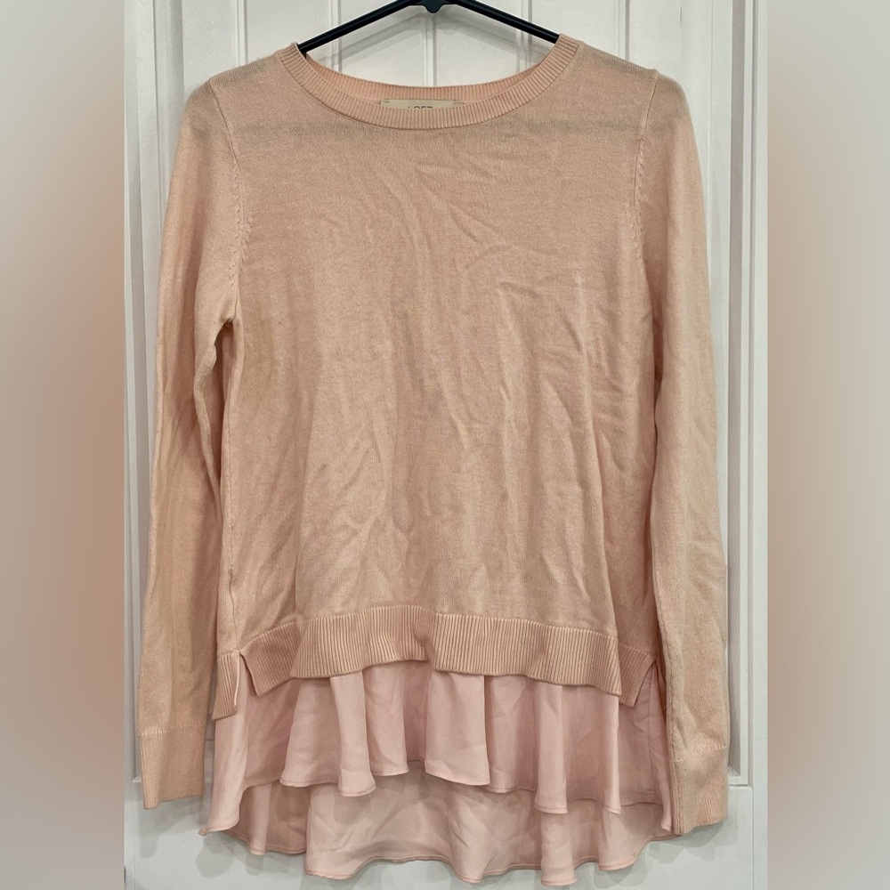 Pink Layered Sweater with Ruffle Hem by Loft